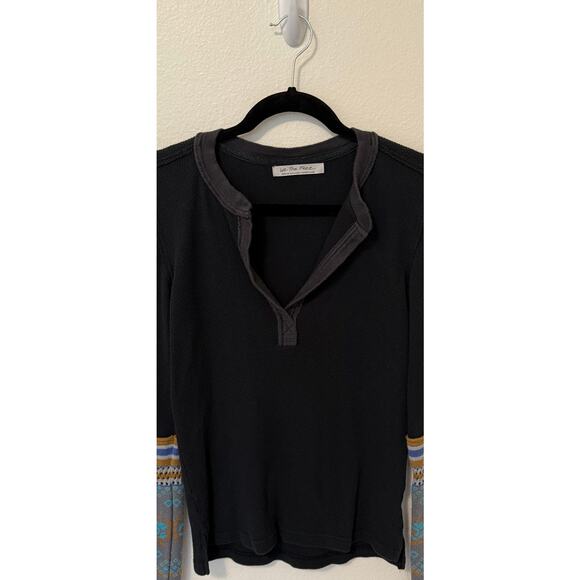 Free People We The Free Mikah Thermal Henley Black Combo Sz M Embroidered Cuffs - Picture 4 of 9